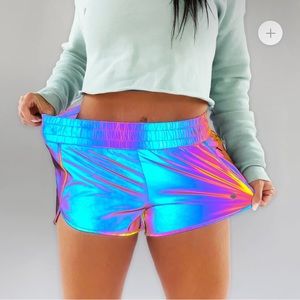 FLEXLIVING Rainbow Reflective Track Shorts Iridescent